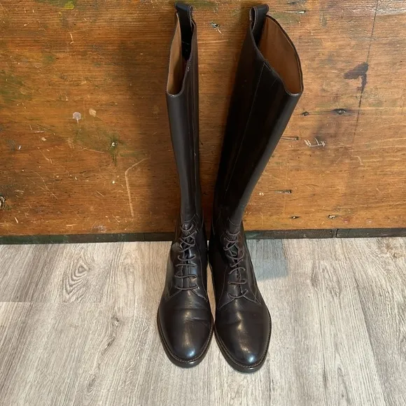 Nine West Brown Genuine Leather Laceup Riding Boots Size 8.5