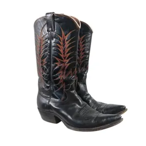 Nocona Boots Black Leather Embroidered Western Cowboy Boots Mens 8.5