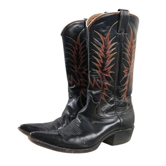 Nocona Boots Black Leather Embroidered Western Cowboy Boots Mens 8.5