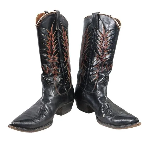 Nocona Boots Black Leather Embroidered Western Cowboy Boots Mens 8.5
