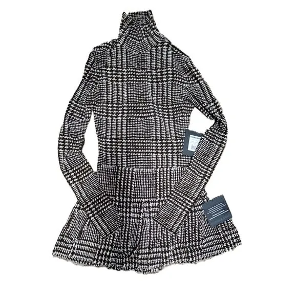 Norma Kamali XS Choc Glenn Plaid Matching Set NWT | Top &amp; Pleated Micro Skirt