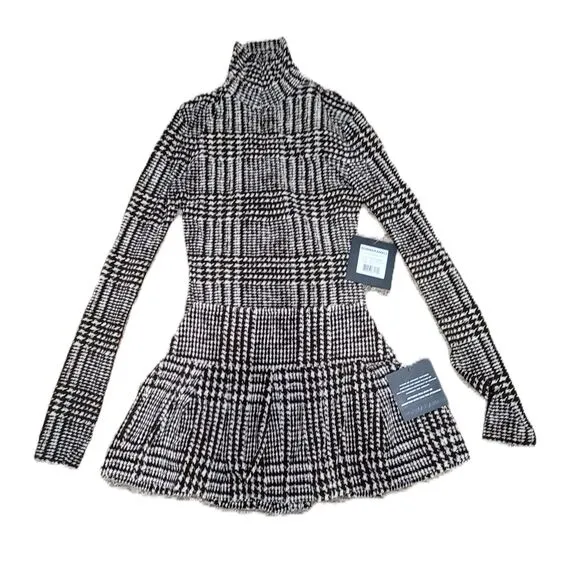 Norma Kamali XS Choc Glenn Plaid Matching Set NWT | Top &amp; Pleated Micro Skirt