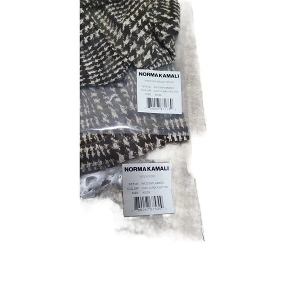 Norma Kamali XS Choc Glenn Plaid Matching Set NWT | Top &amp; Pleated Micro Skirt