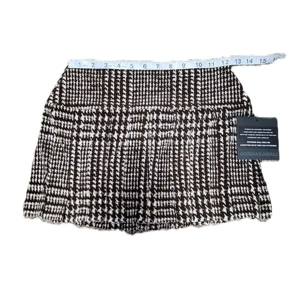 Norma Kamali XS Choc Glenn Plaid Matching Set NWT | Top &amp; Pleated Micro Skirt