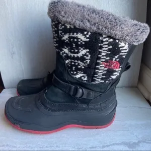 North face black white fair isle jacquard snow boots 7