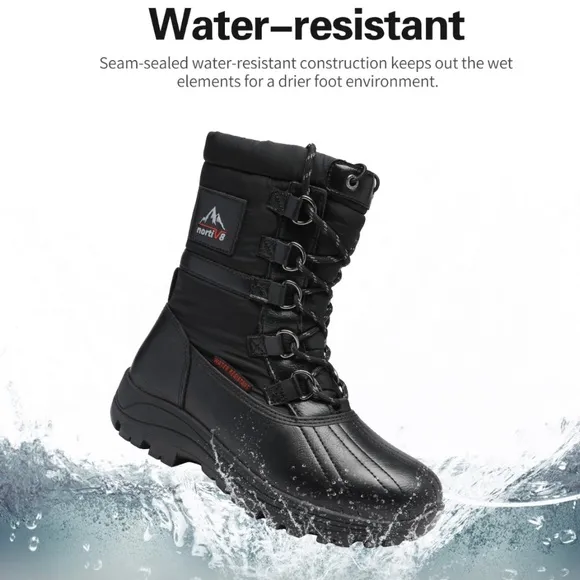 NORTIV 8 Mid Calf Waterproof Insulated Winter Warm Snow Boots CANUCK BLACK 6.5