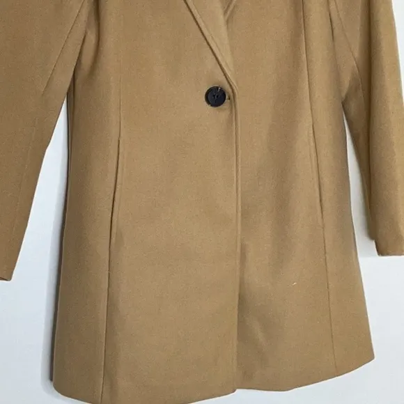Notched Lapel Single Breasted Camel Color Outwear Winter Long Coat in Size S