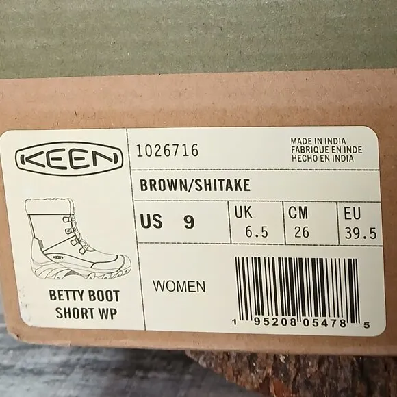NWB Keen Betty Ankle Boots Size 9 Waterproof Insulated Shitake Brown 1026716