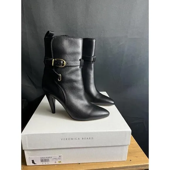 NWB VERONICA BEARD &quot;SOHELIA&quot; BLACK STRAP LEATHER HIGH HEEL BOOTS US SZ 6M $550