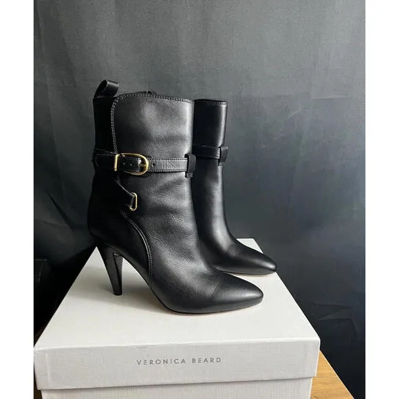 NWB VERONICA BEARD SOHELIA BLACK STRAP LEATHER HIGH HEEL BOOTS US SZ 6.5 M $550