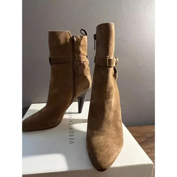 NWB VERONICA BEARD SOHELIA SUEDE HAZLEWOOD HIGH HEEL BUCKLE BOOTS US SZ 7M $550