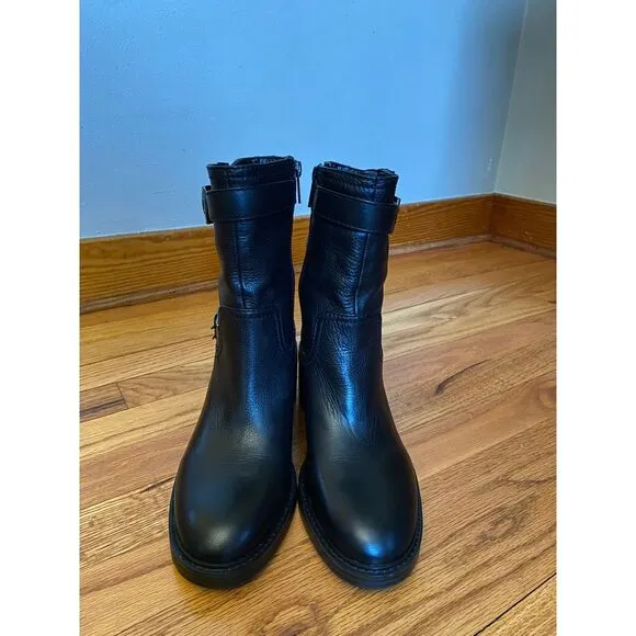 NWOB Vince Camuto Blk Leather Vergila Moto Biker Mid Ankle Boots‎ sz 8