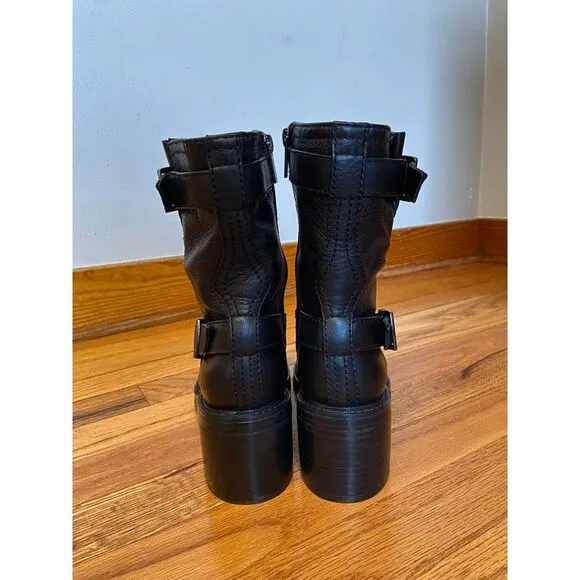 NWOB Vince Camuto Blk Leather Vergila Moto Biker Mid Ankle Boots‎ sz 8