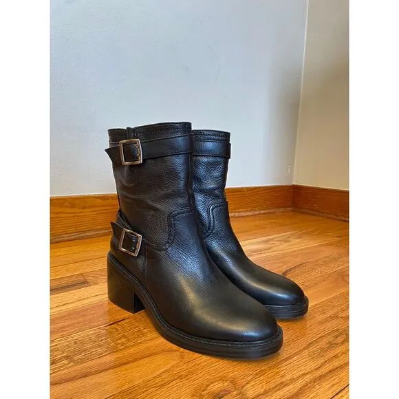 NWOB Vince Camuto Blk Leather Vergila Moto Biker Mid Ankle Boots‎ sz 8