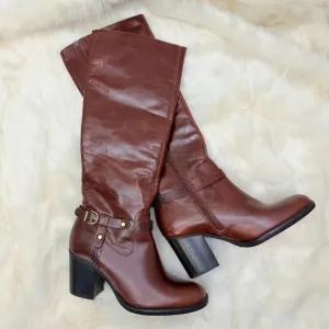 NWOT Gianni Gregori Brown Leather Knee High Heeled Boots