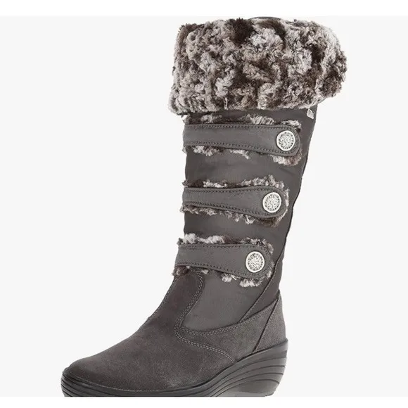 NWOT Pajar Canada Gray Lined Fur Tall Boots Winter Snow Womens EU 38 US 7.5 Fold