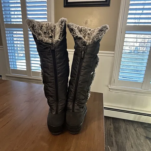 NWOT Pajar Canada Gray Lined Fur Tall Boots Winter Snow Womens EU 38 US 7.5 Fold