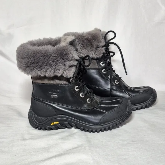 NWOT Ugg Adirondack II Vibrant black leather‎ wool snow rain boots women's 6
