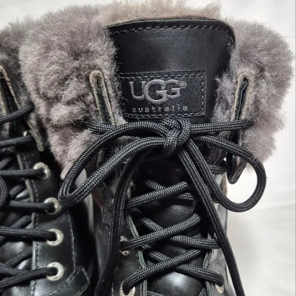 NWOT Ugg Adirondack II Vibrant black leather‎ wool snow rain boots women's 6