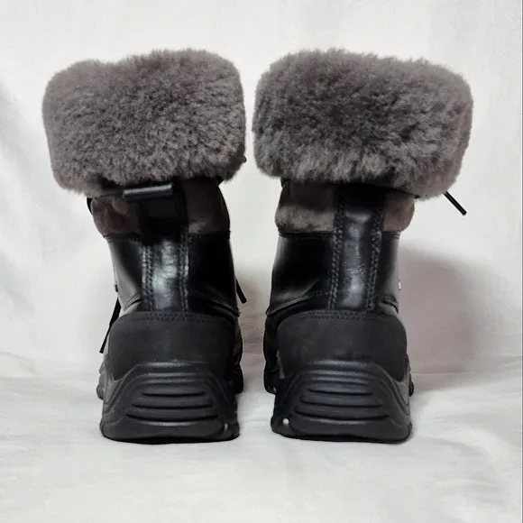 NWOT Ugg Adirondack II Vibrant black leather‎ wool snow rain boots women's 6
