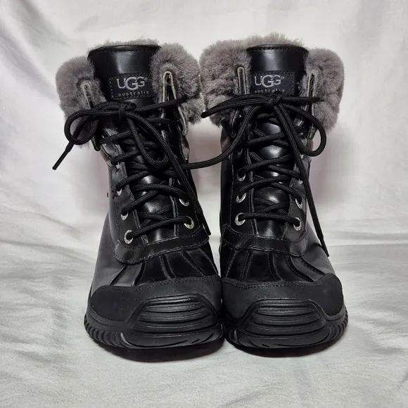 NWOT Ugg Adirondack II Vibrant black leather‎ wool snow rain boots women's 6