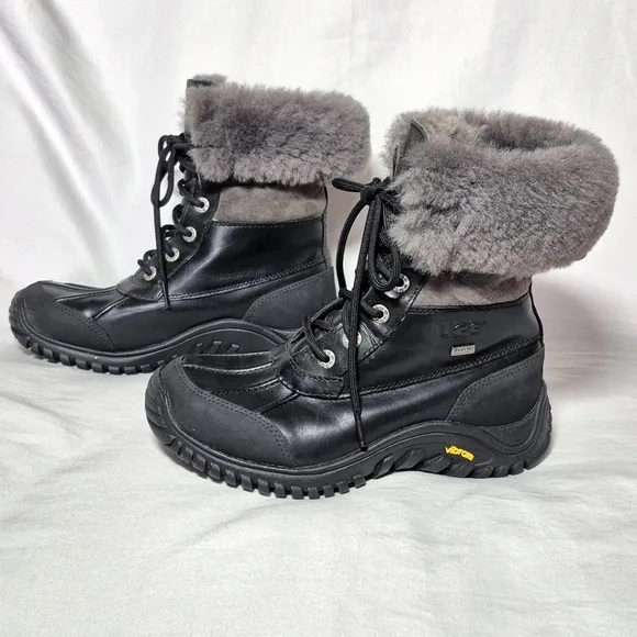 NWOT Ugg Adirondack II Vibrant black leather‎ wool snow rain boots women's 6