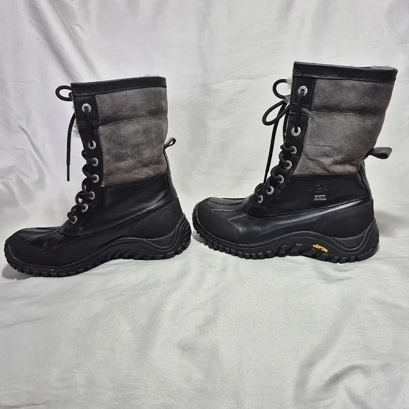 NWOT Ugg Adirondack II Vibrant black leather‎ wool snow rain boots women's 6