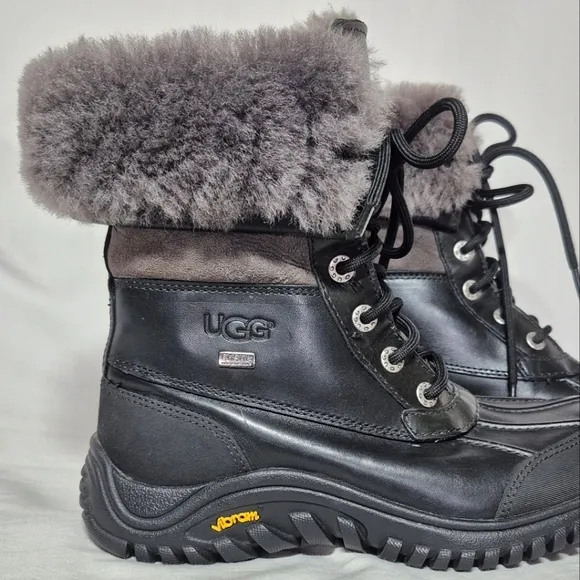 NWOT Ugg Adirondack II Vibrant black leather‎ wool snow rain boots women's 6