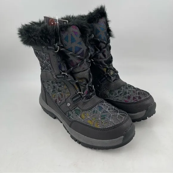 NWT! Bearpaw Big Kids Multicolor Fur Trimmed Wool Lined Winter Boots - Size 4 Y