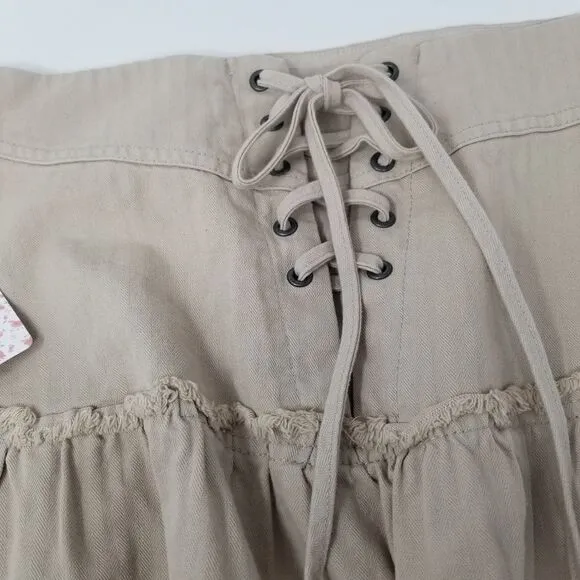 NWT FREE PEOPLE 100% COTTON KHAKI SKIRT. SZ 12