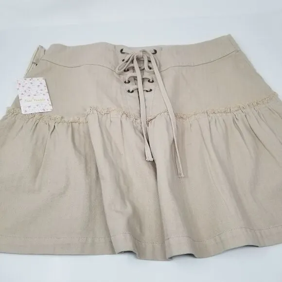 NWT FREE PEOPLE 100% COTTON KHAKI SKIRT. SZ 12