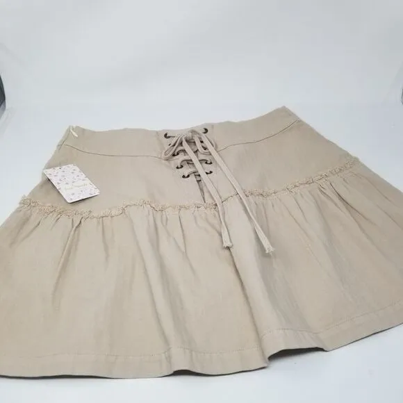 NWT FREE PEOPLE 100% COTTON KHAKI SKIRT. SZ 12