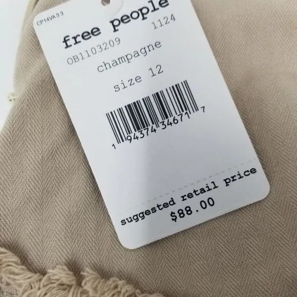 NWT FREE PEOPLE 100% COTTON KHAKI SKIRT. SZ 12