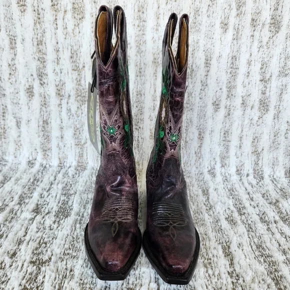 NWT J.B. Dillon Distressed Leather Western Cowboy Boots Floral Women's Size 5.5B
