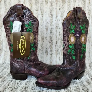 NWT J.B. Dillon Distressed Leather Western Cowboy Boots Floral Women's Size 5.5B