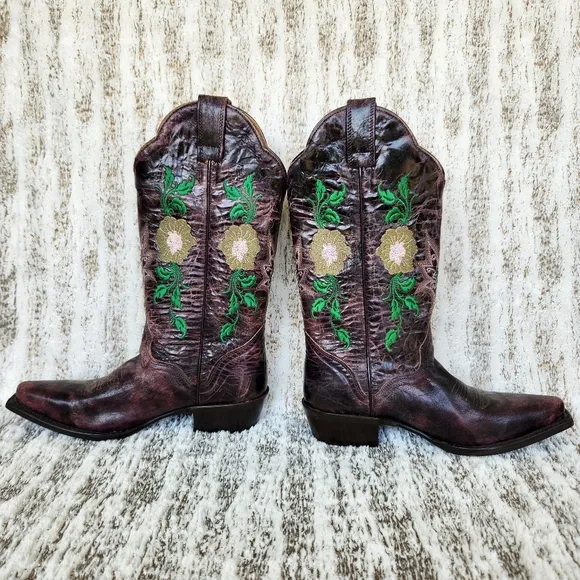 NWT J.B. Dillon Distressed Leather Western Cowboy Boots Floral Women's Size 5.5B