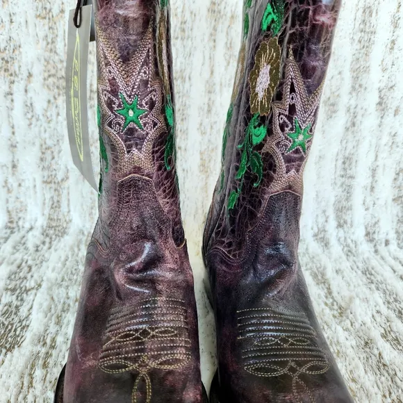 NWT J.B. Dillon Distressed Leather Western Cowboy Boots Floral Women's Size 5.5B