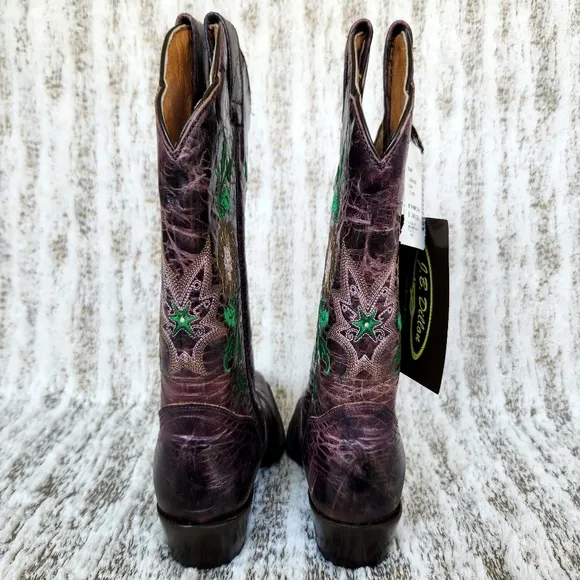 NWT J.B. Dillon Distressed Leather Western Cowboy Boots Floral Women's Size 5.5B