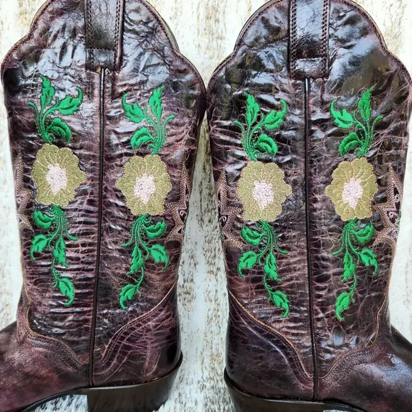 NWT J.B. Dillon Distressed Leather Western Cowboy Boots Floral Women's Size 5.5B