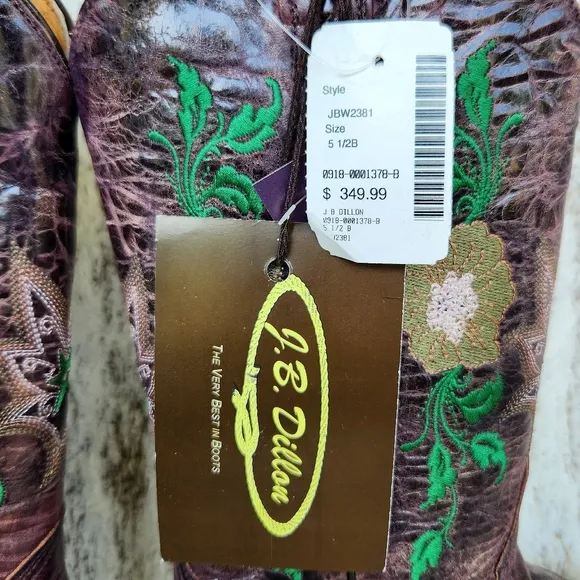 NWT J.B. Dillon Distressed Leather Western Cowboy Boots Floral Women's Size 5.5B
