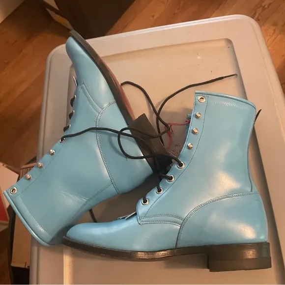 NWT Justin Blue Lace-Up Boots with Fringe Detail 8.5
