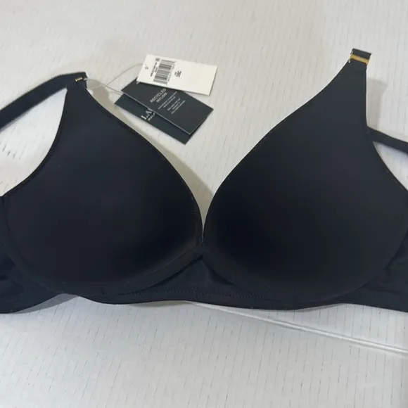 NWT LAUREN RALPH LAUREN Wireless Black Logo Bra Size 38C