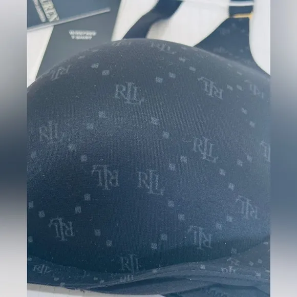 NWT LAUREN RALPH LAUREN Wireless Black Logo Bra Size 38C