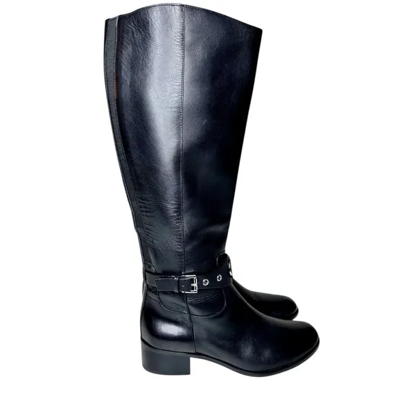 NWT Michael Kors Heather Leather Riding Boots Tall Black SZ 7
