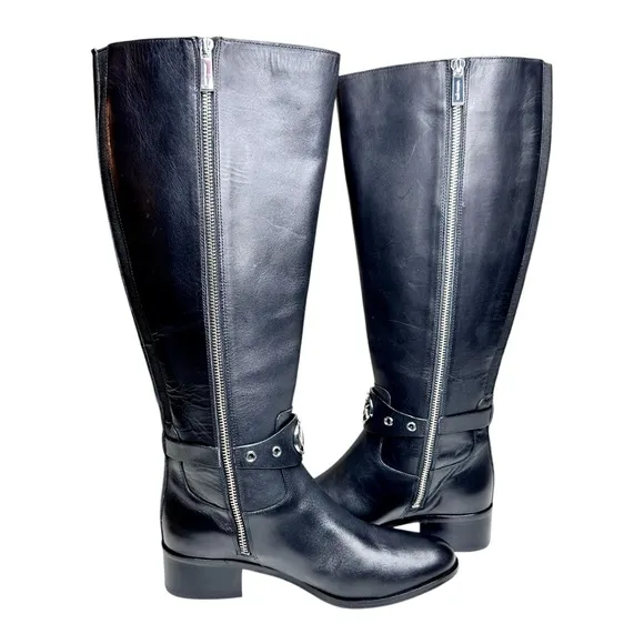 NWT Michael Kors Heather Leather Riding Boots Tall Black SZ 7