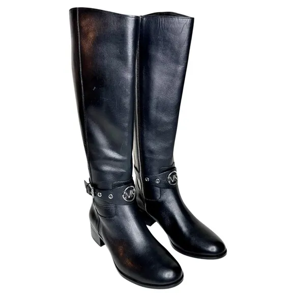 NWT Michael Kors Heather Leather Riding Boots Tall Black SZ 7