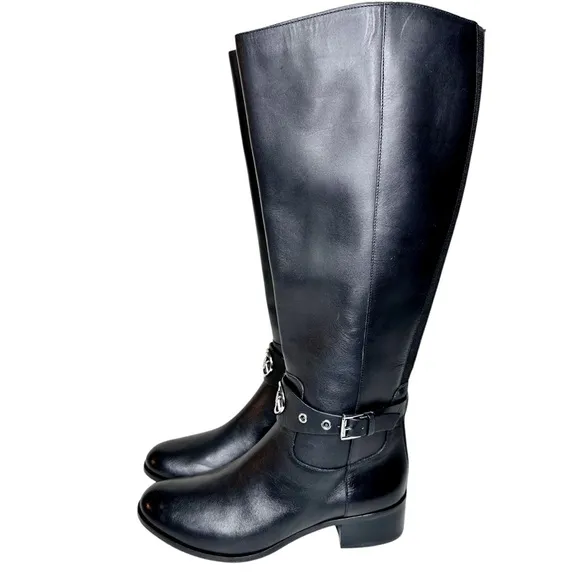 NWT Michael Kors Heather Leather Riding Boots Tall Black SZ 7