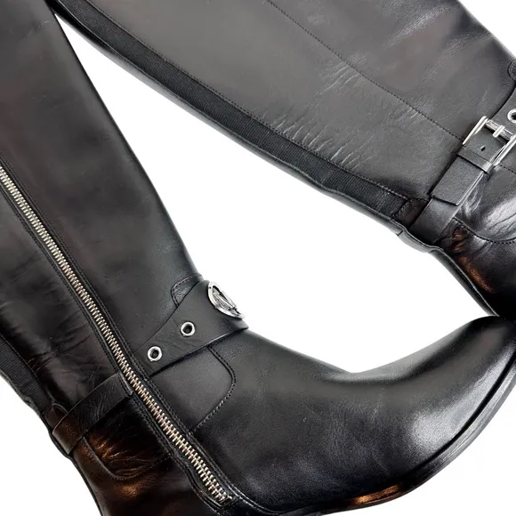 NWT Michael Kors Heather Leather Riding Boots Tall Black SZ 7