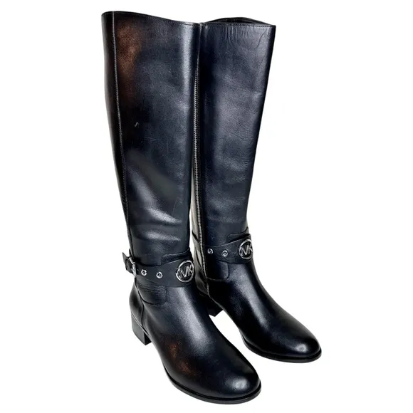 NWT Michael Kors Heather Leather Riding Boots Tall Black SZ 7