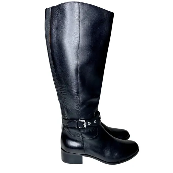 NWT Michael Kors Heather Leather Riding Boots Tall Black SZ 7
